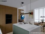 Белая прямая столешница из кварца для кухни с островом фото