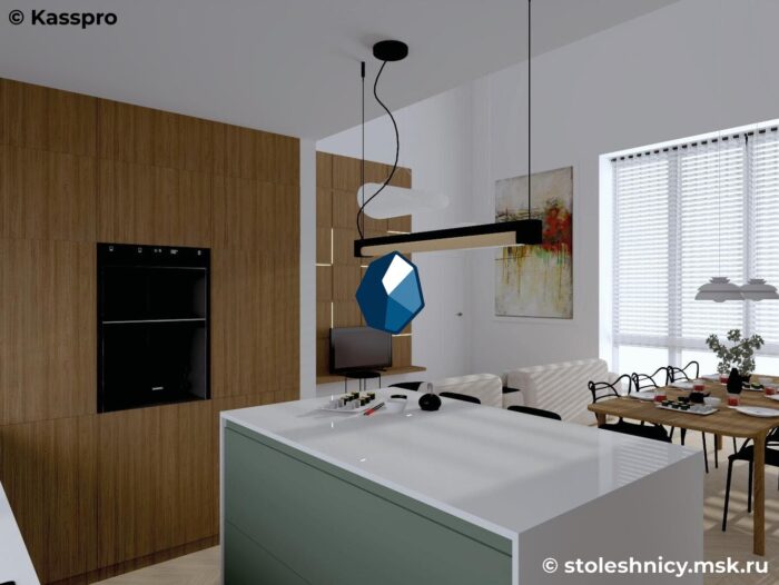 avant-quartz-1000-dijon-kuhnya1-photo-01 Белая прямая столешница из кварца для кухни с островом фото