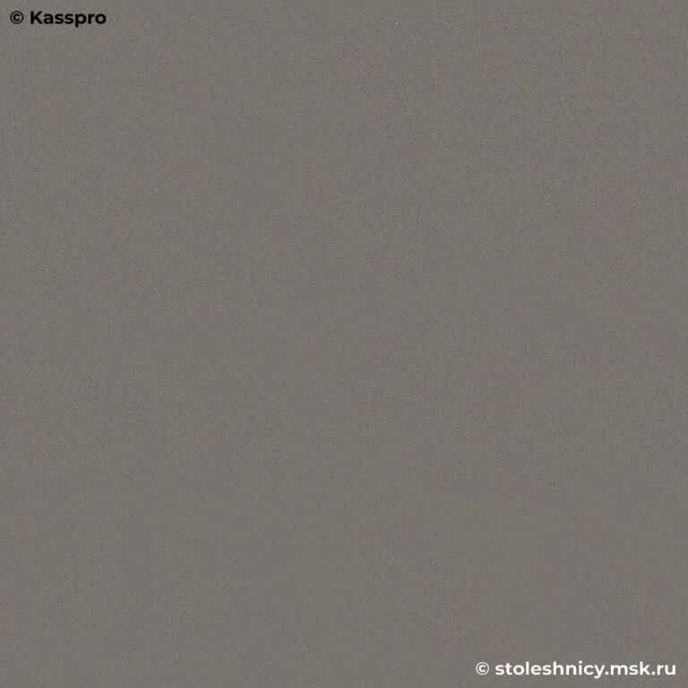 Сероватая столешница из кварцевого агломерата с фартуком и мойкой фото
