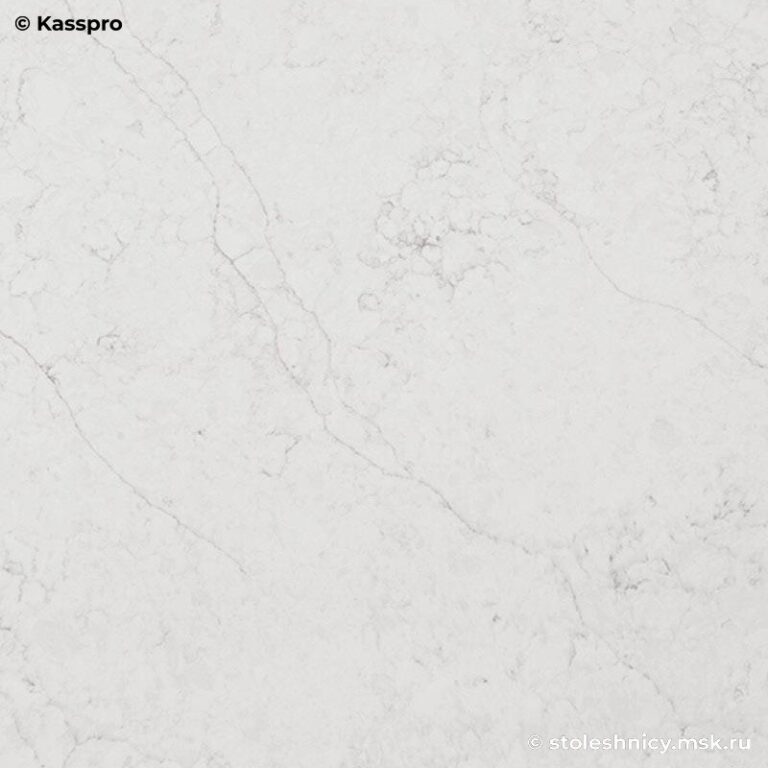 Белая столешница из глянцевого кварцевого агломерата для кухни фото
