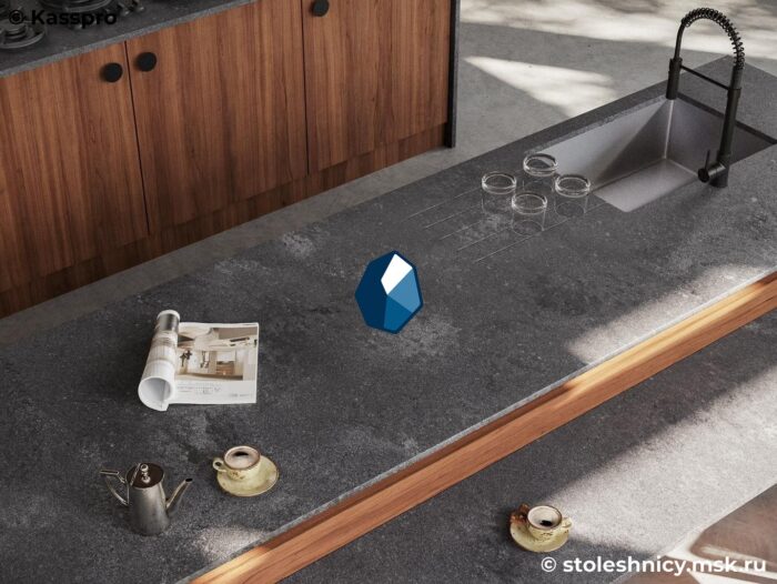 caesarstone-4033-rugged-concrete-kuhnya1-photo-01 Столешница под варочную панель из кварцевого агломерата для кухни фото