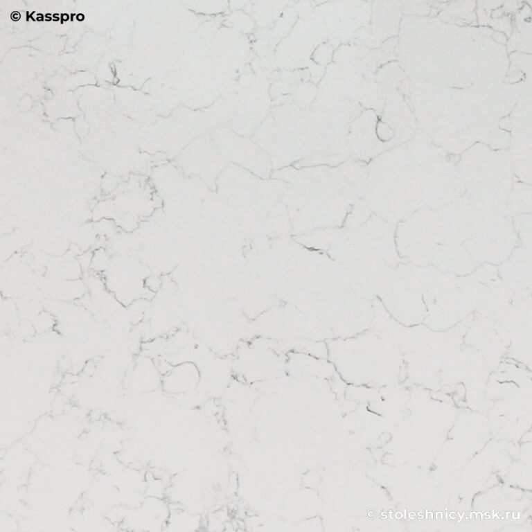 Белая глянцевая кварцевая столешница под мрамор для кухни фото