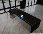 Чёрная кварцевая столешница с вкраплениями для кухни с островом фото
