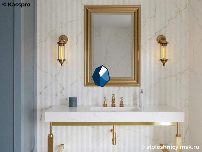 silestone-blanc-elysee-vannaya1-photo-01 Прямая кварцевая столешница в ванную комнату под светлый мрамор фото