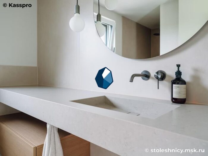 silestone-camden-vannaya2-photo-01 Светлая матовая прямая кварцевая столешница в ванную комнату фото