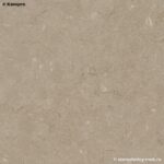 Закругленный бежевый стол с пестрой кварцевой столешницей фото