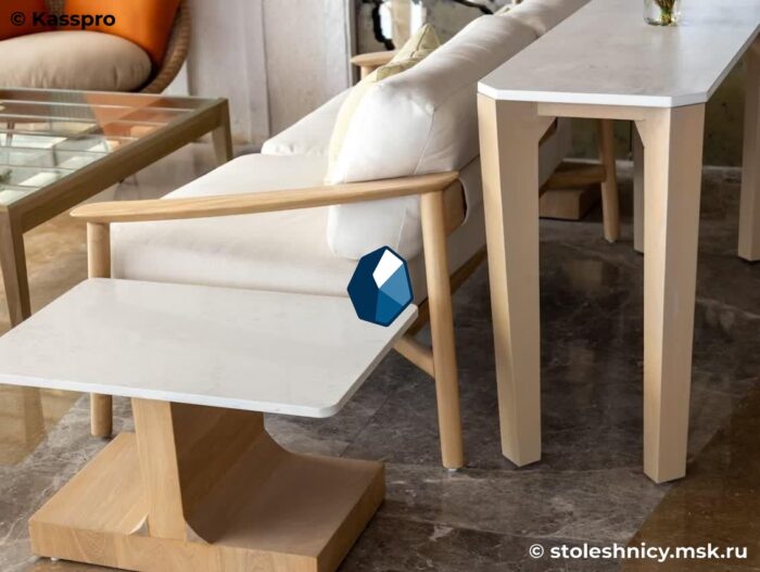 silestone-et-statuario-stol-photo-01 Стол со столешницей из кварца под белый мрамор фото