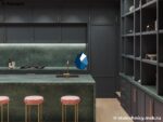 Кварцевая столешница для кухни под зеленый мрамор с фартуком фото