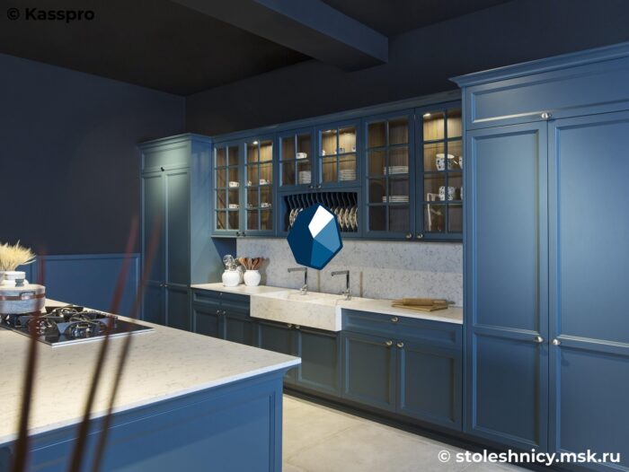 silestone-lyra-kuhnya2-photo-01 Белая кухонная столешница из агломерата под мрамор с мойкой фото