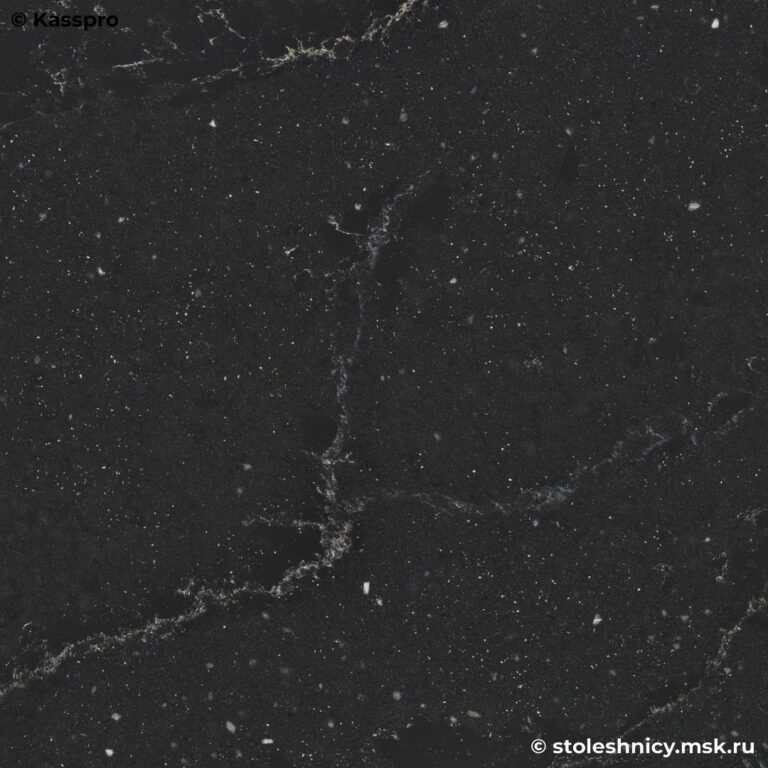 Черный стол со столешницей из кварцевого агломерата в крапинку фото