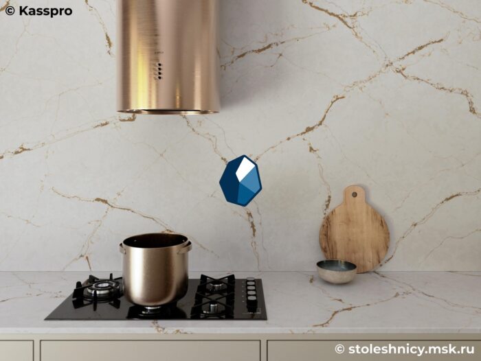 silestone-versailles-ivory-kuhnya1-photo-01 Кухонная столешница из кварца под мрамор с фартуком и мойкой фото