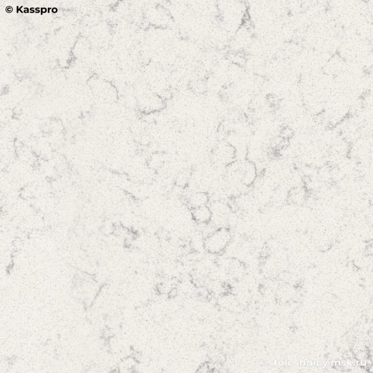 Столешница из кварца для кухни под светлый мрамор с бортиком фото