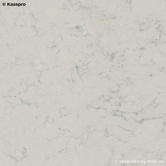 Белая кухонная столешница из кварца под мрамор с бортиком фото