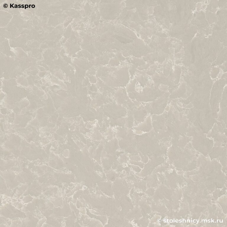 Бежевая кухонная столешница из кварцевого агломерата под мрамор фото
