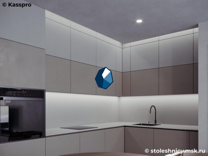 technistone-noble-quartzite-kuhnya1-photo-01 Г-образная столешница из искусственного камня с вырезом под варочную панель фото