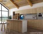 Белая п-образная столешница из кварцевого агломерата для кухни фото