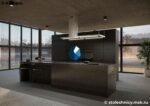 Столешница шоколадного оттенка с белыми прожилками фото