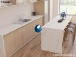 Белая интегрированная столешница из кварца для кухни под мрамор фото