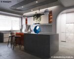 Угловая серая матовая столешница из кварца для кухни фото